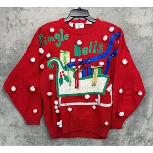 VTG 80's Bonnie and Bill By Holly Jingle Bells Sweater Size L Red Knit